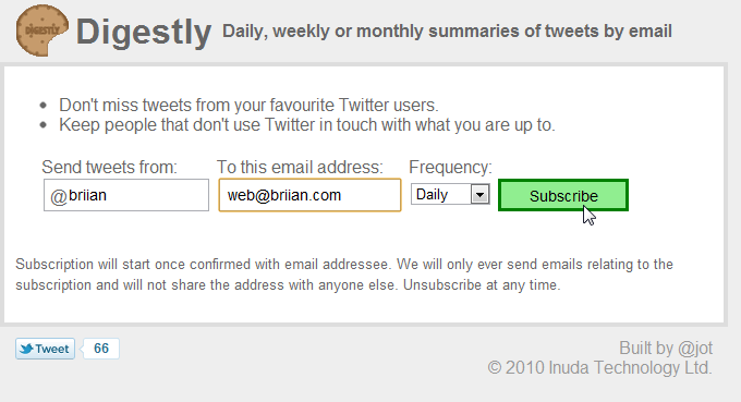 Digestly 用Email訂閱twitter指定網友的訊息