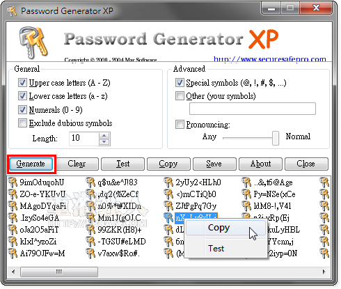 超級密碼產生器 Password Generator XP