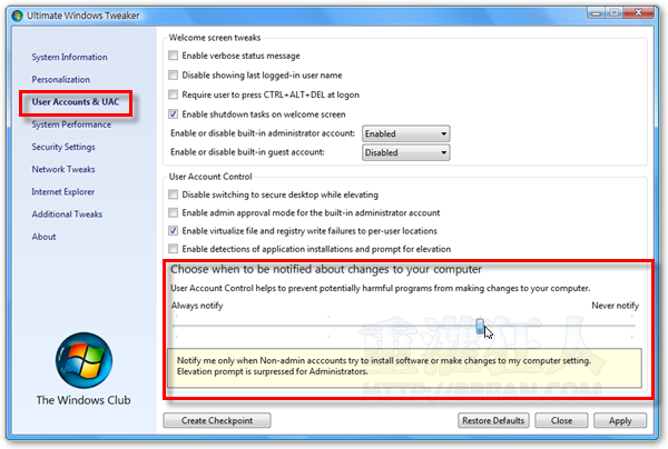 3-Ultimate Windows Tweaker 支援Vista與Win7的系統調校軟體