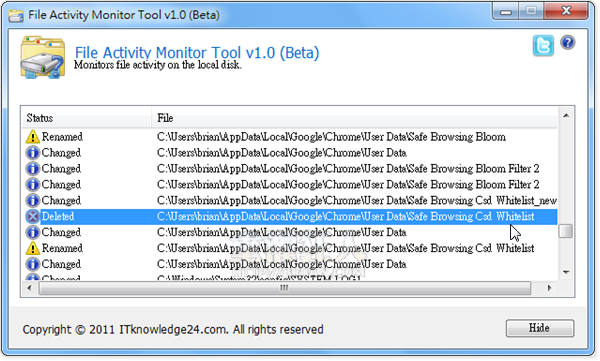 File Activity Monitor Tool 監控檔案新增、修改、刪除的即時狀態
