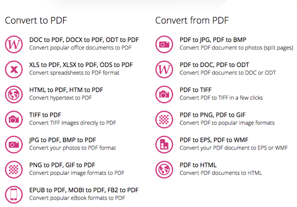 Icecream PDF Converter 支援的PDF轉檔功能
