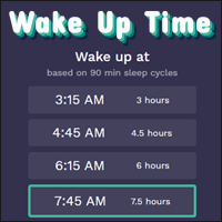 「Wake Up Time」讓人神清氣爽的 90 分鐘睡眠週期計算機