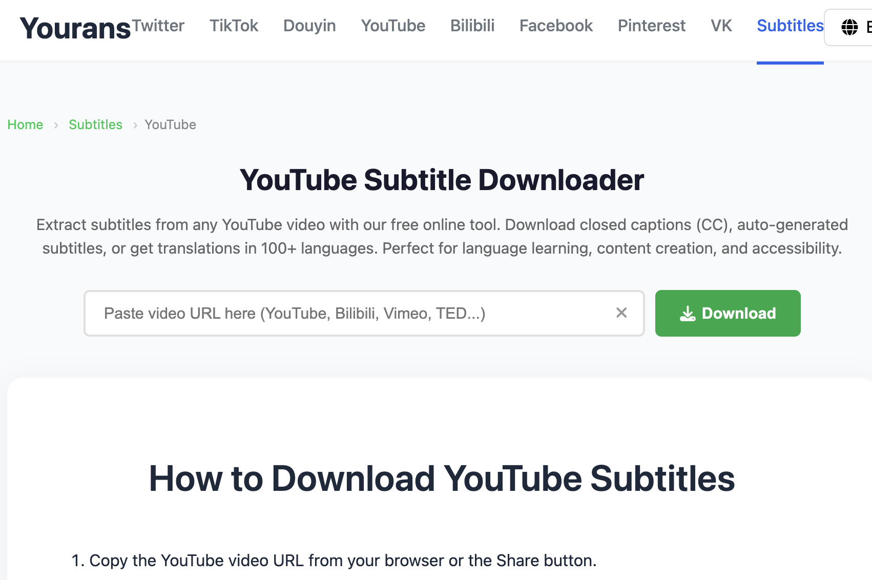 免裝軟體，一鍵下載 YouTube 影片字幕